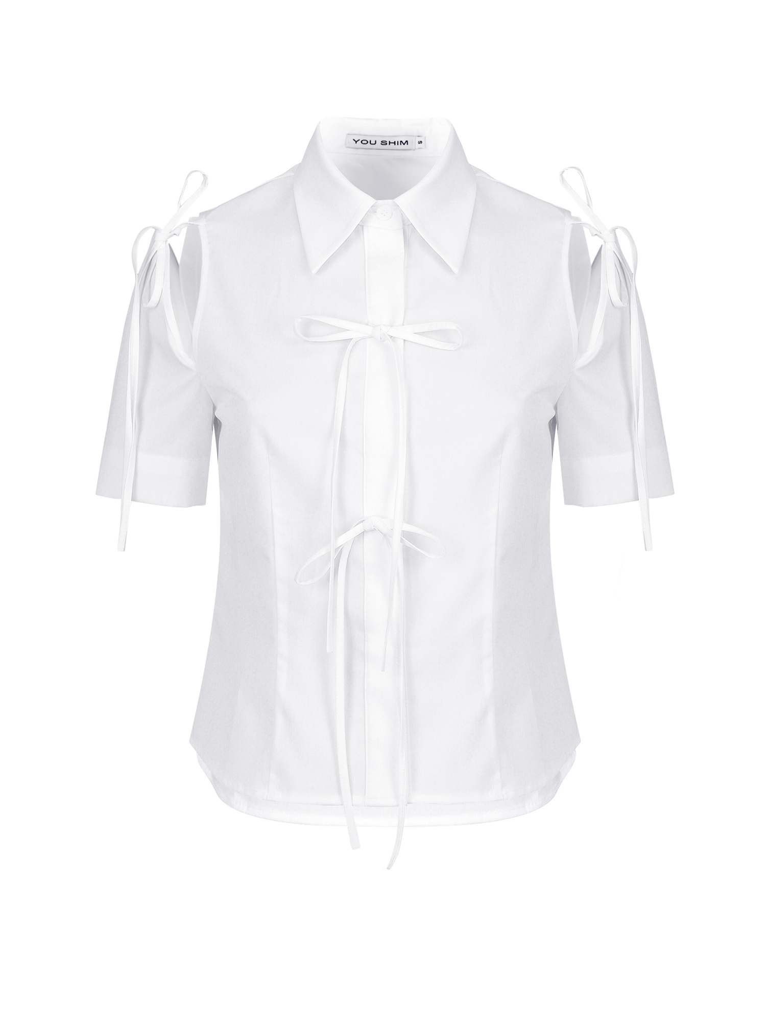 Ribbon Short-Sleeved Shirt - White