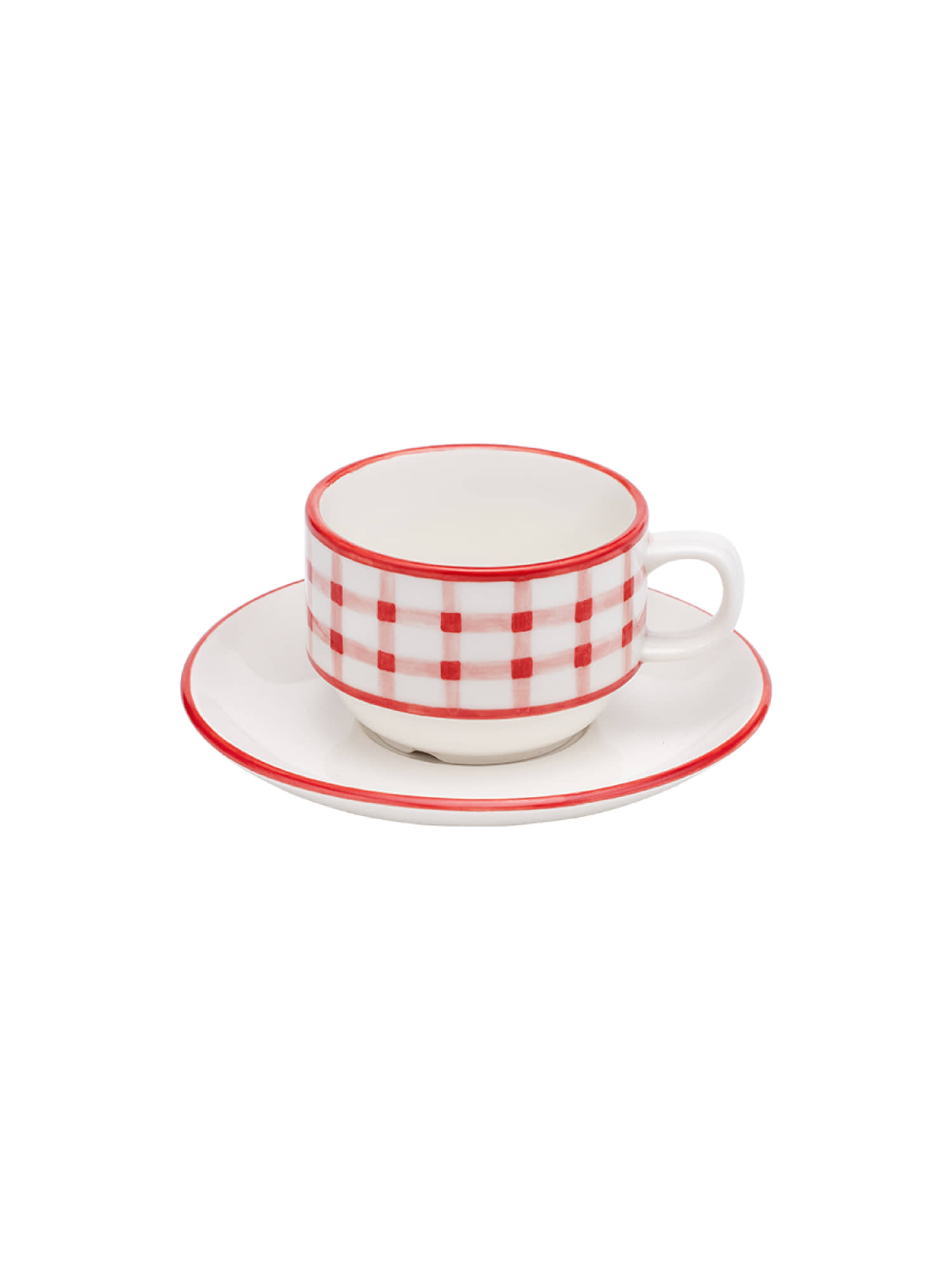 Red Check Hand-Painted Cup&amp;Saucer