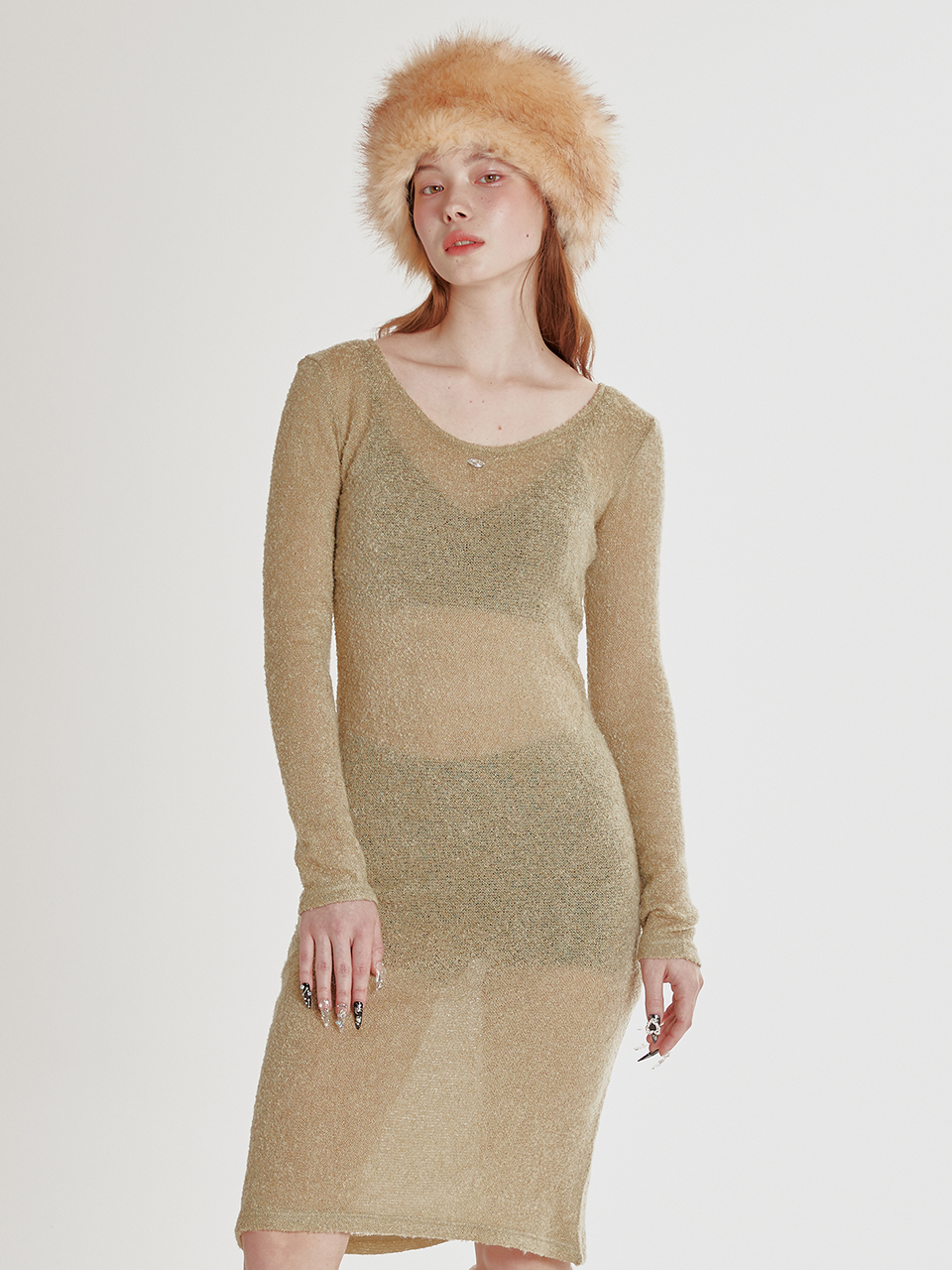 Wool Layered Dress - Olive Green