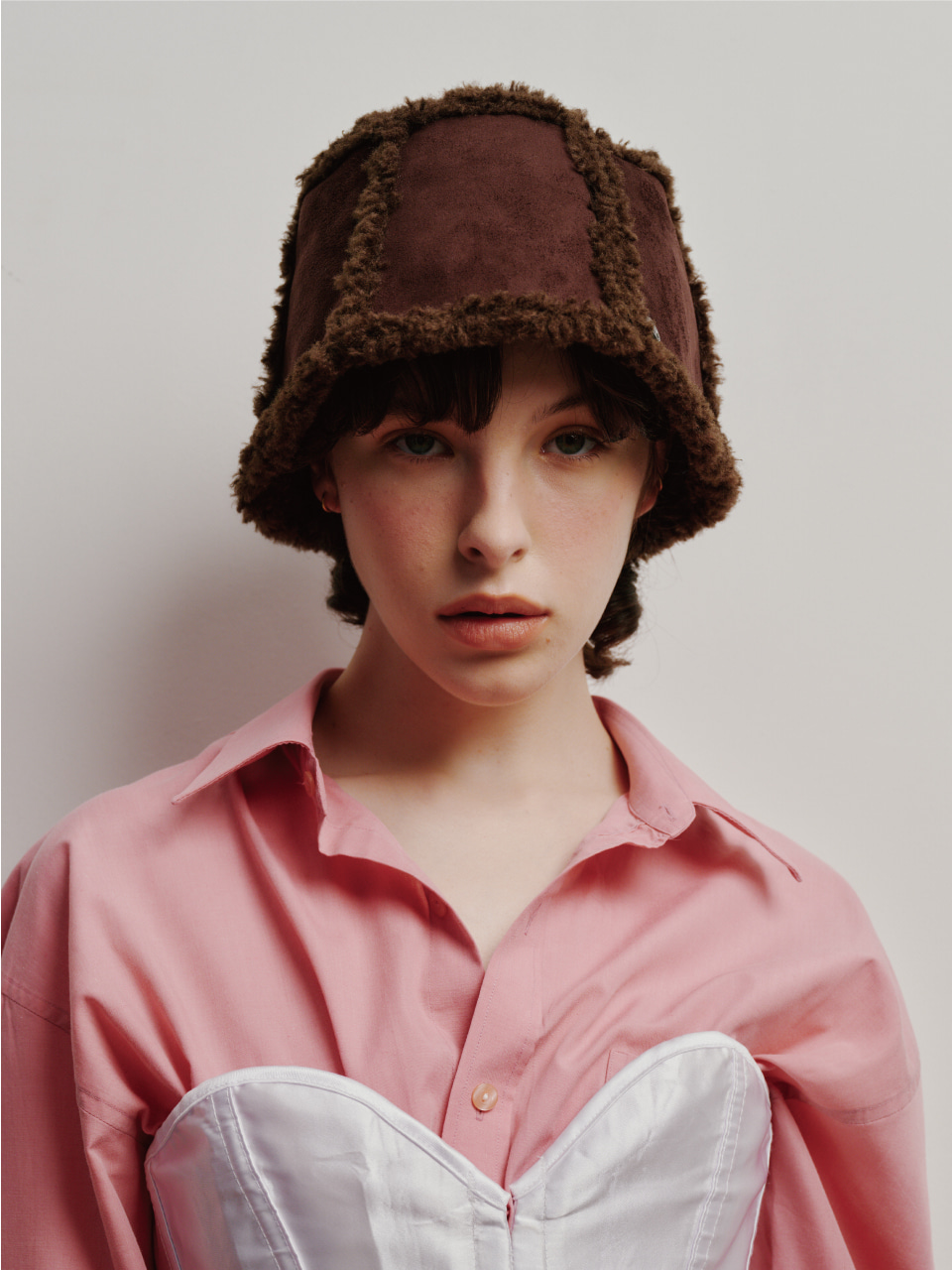 [Life PORTRAIT] Shearling Reversible Bucket Hat in Dark Brown