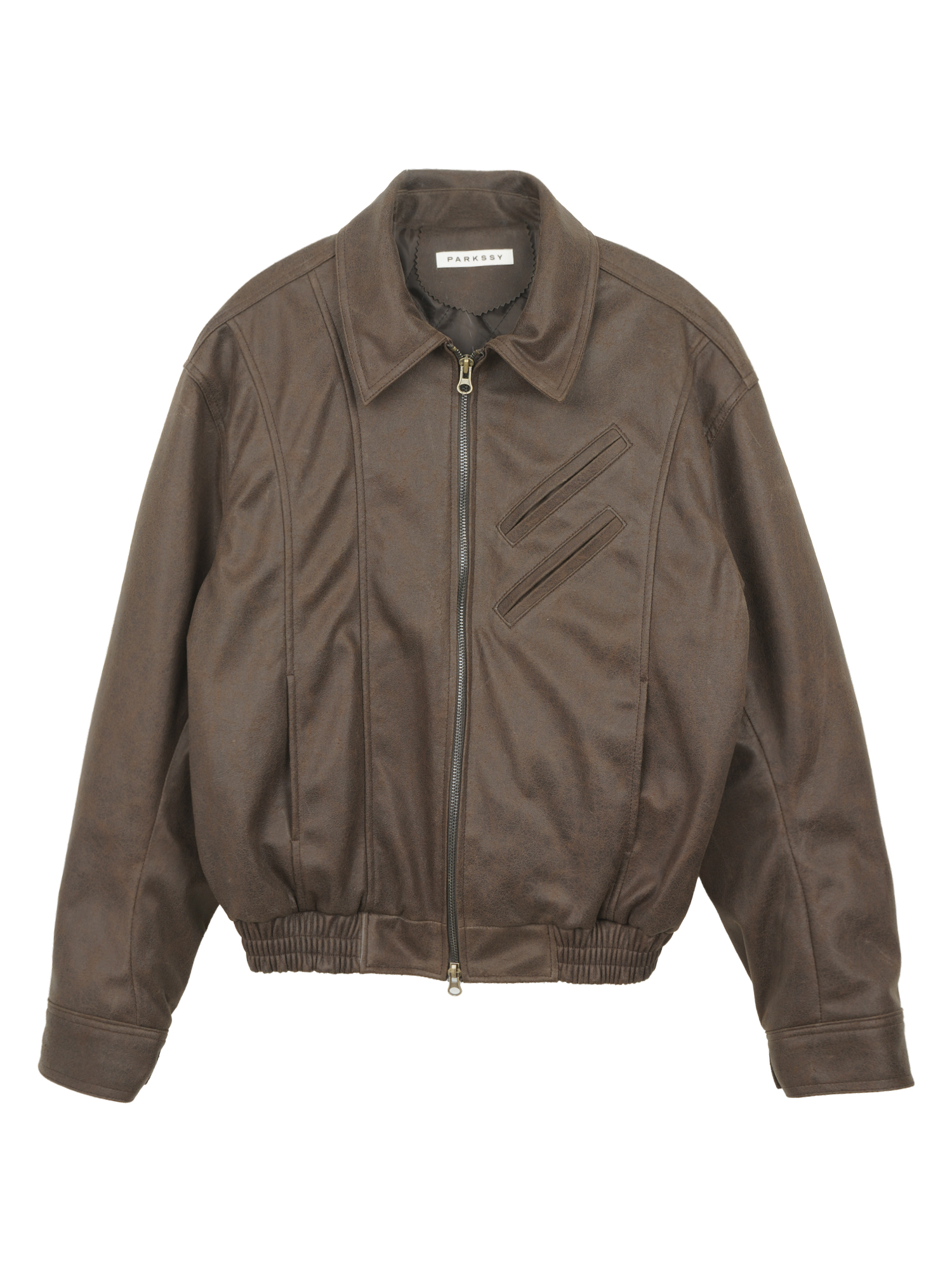 Faux Leather Bomber Jacket - Khaki
