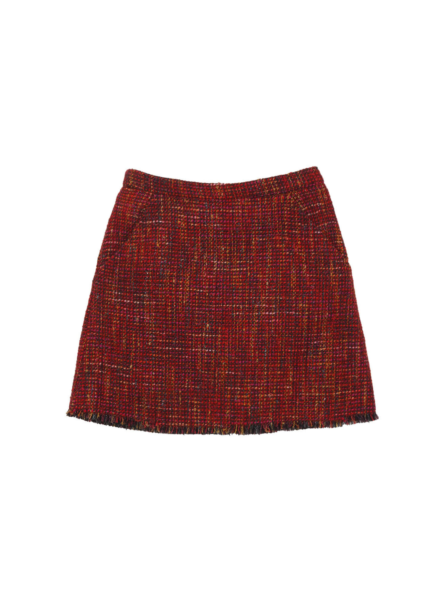 Wool Cotton A-line Tweed Skirt - Red