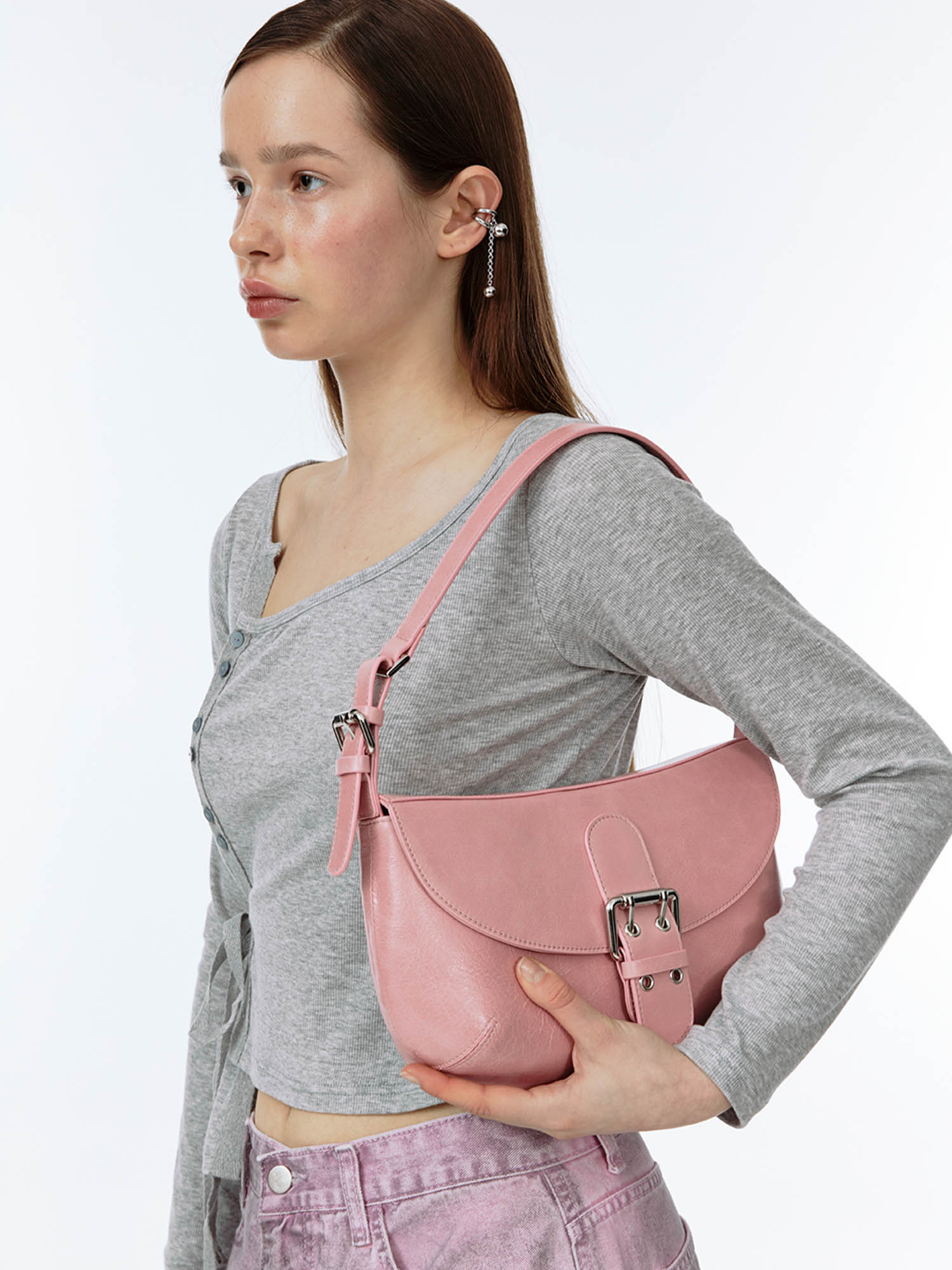 Double Buckle Shoulder Bag - Pink