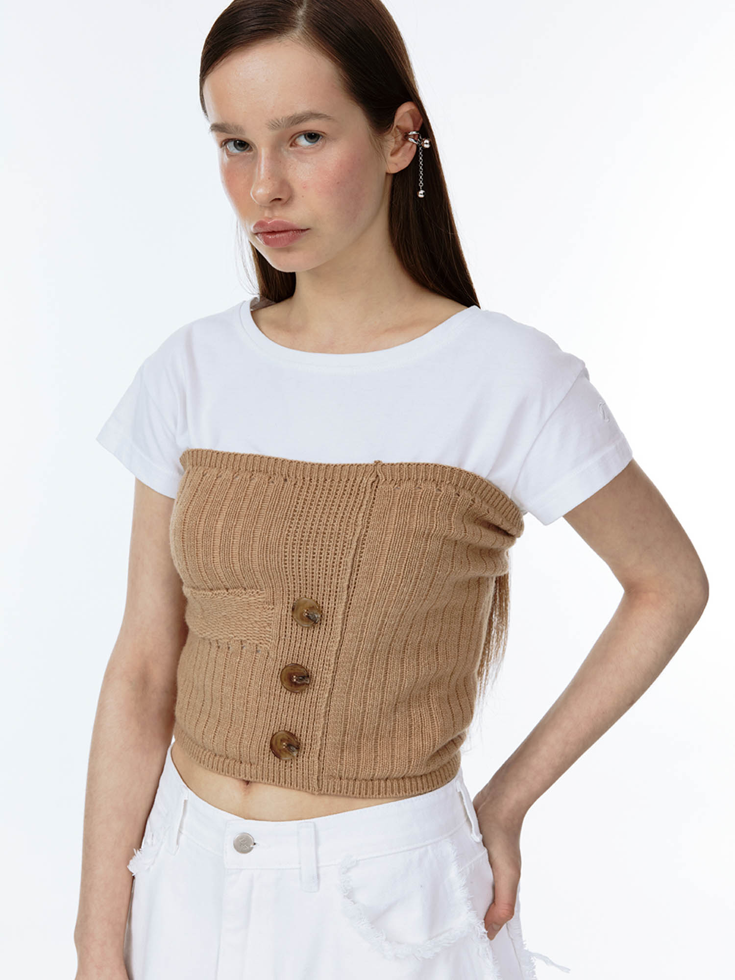 Cashmere Knit Tube Top - Beige