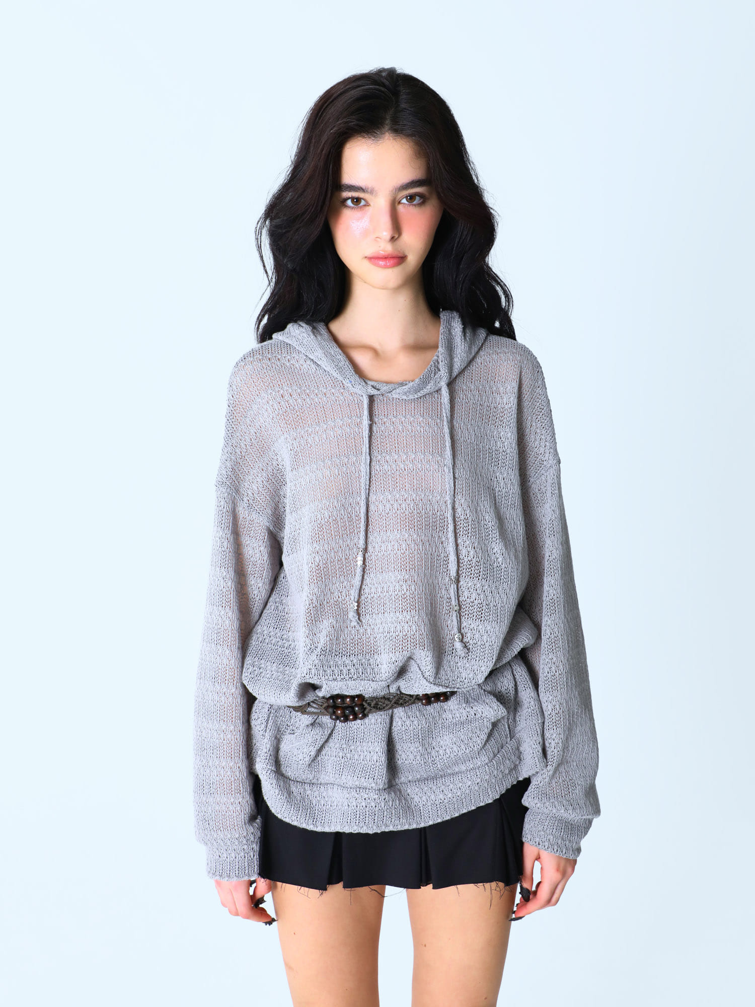 Oversized Knit Hoodie - Grey