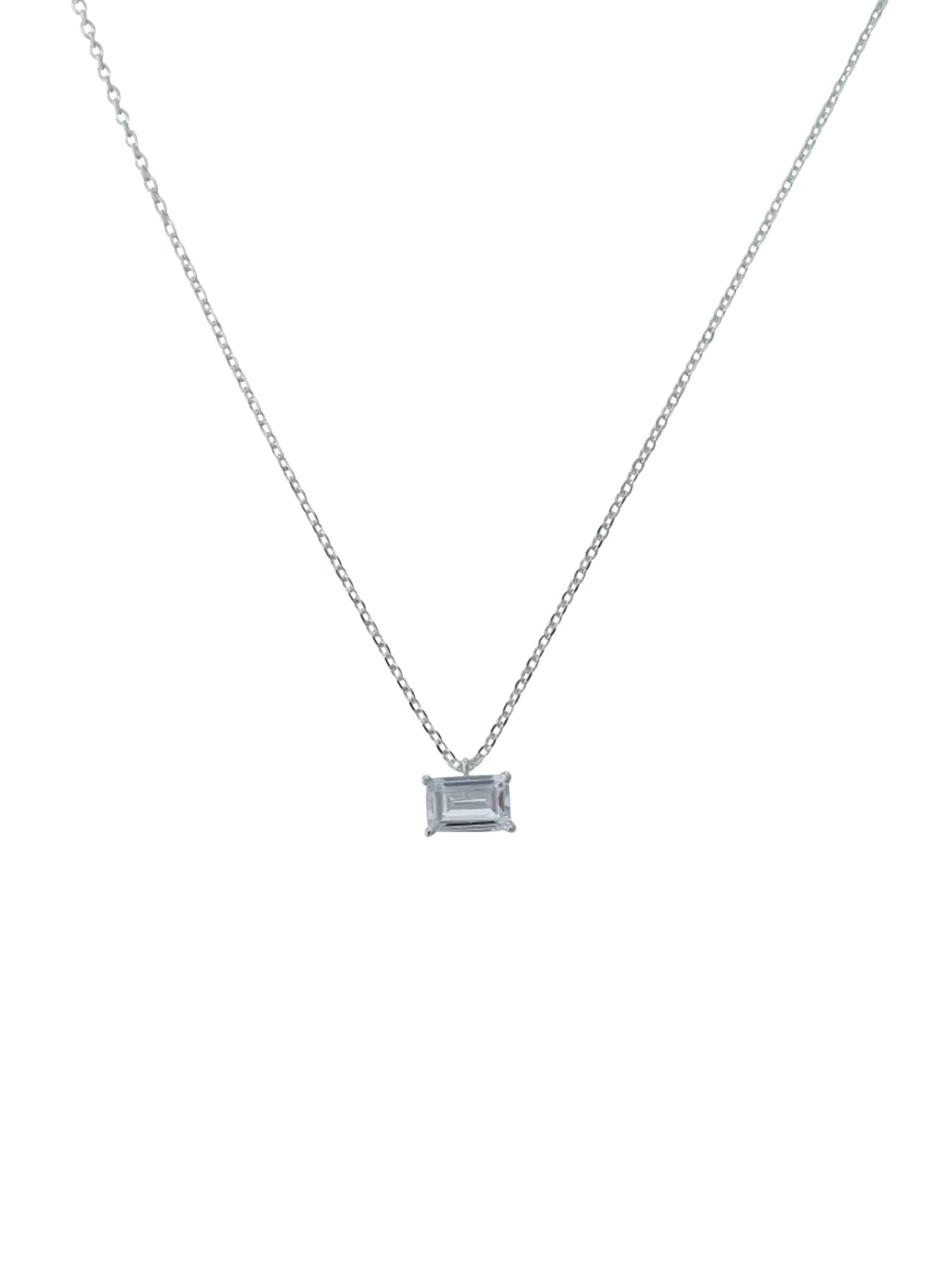 Square Necklace - White - Silver