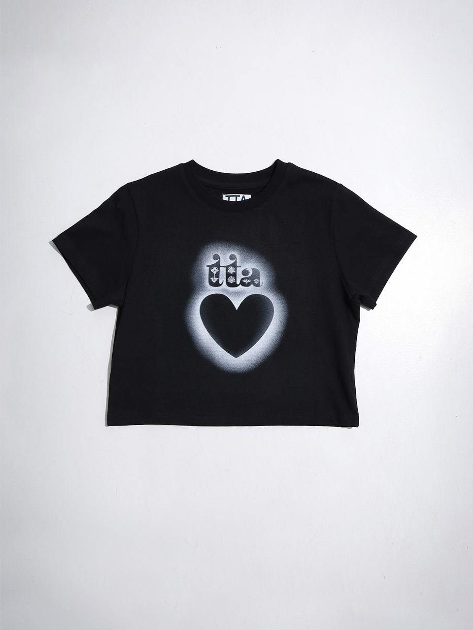 Heart Stencil Crop Tshirts - Rich Black