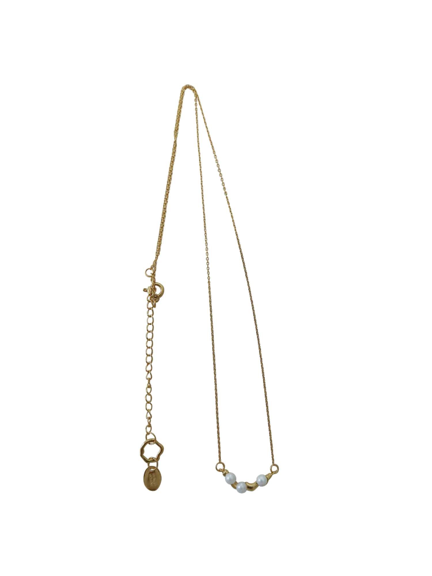 Wavy Pearl Line Necklace - Gold