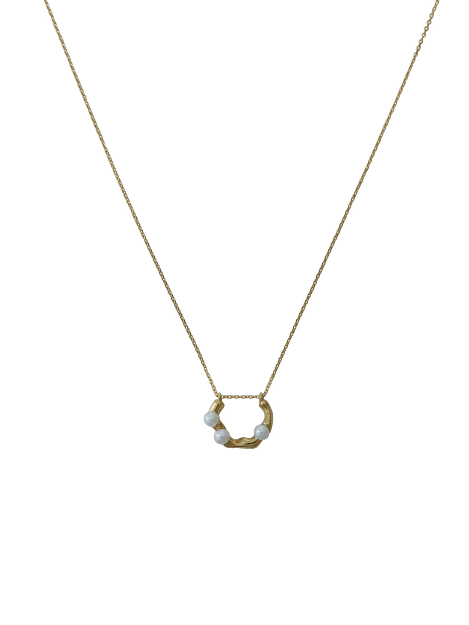 Wavy Pearl Round Necklace - Gold