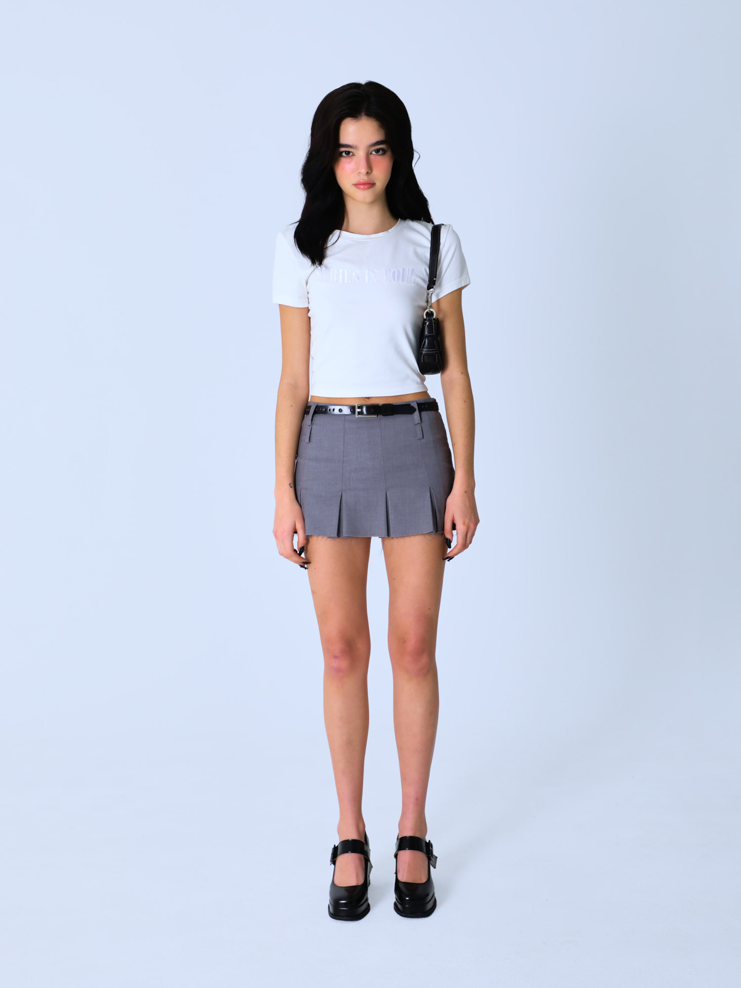 Double Belt Loop Mini Skirt - Grey