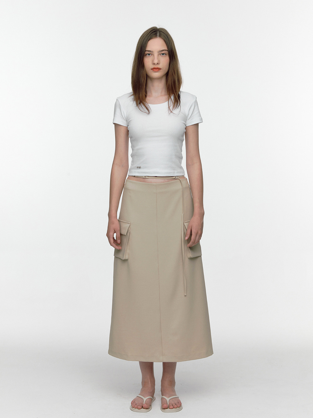 Ring Belt Low-Rise Cargo Skirt - Beige