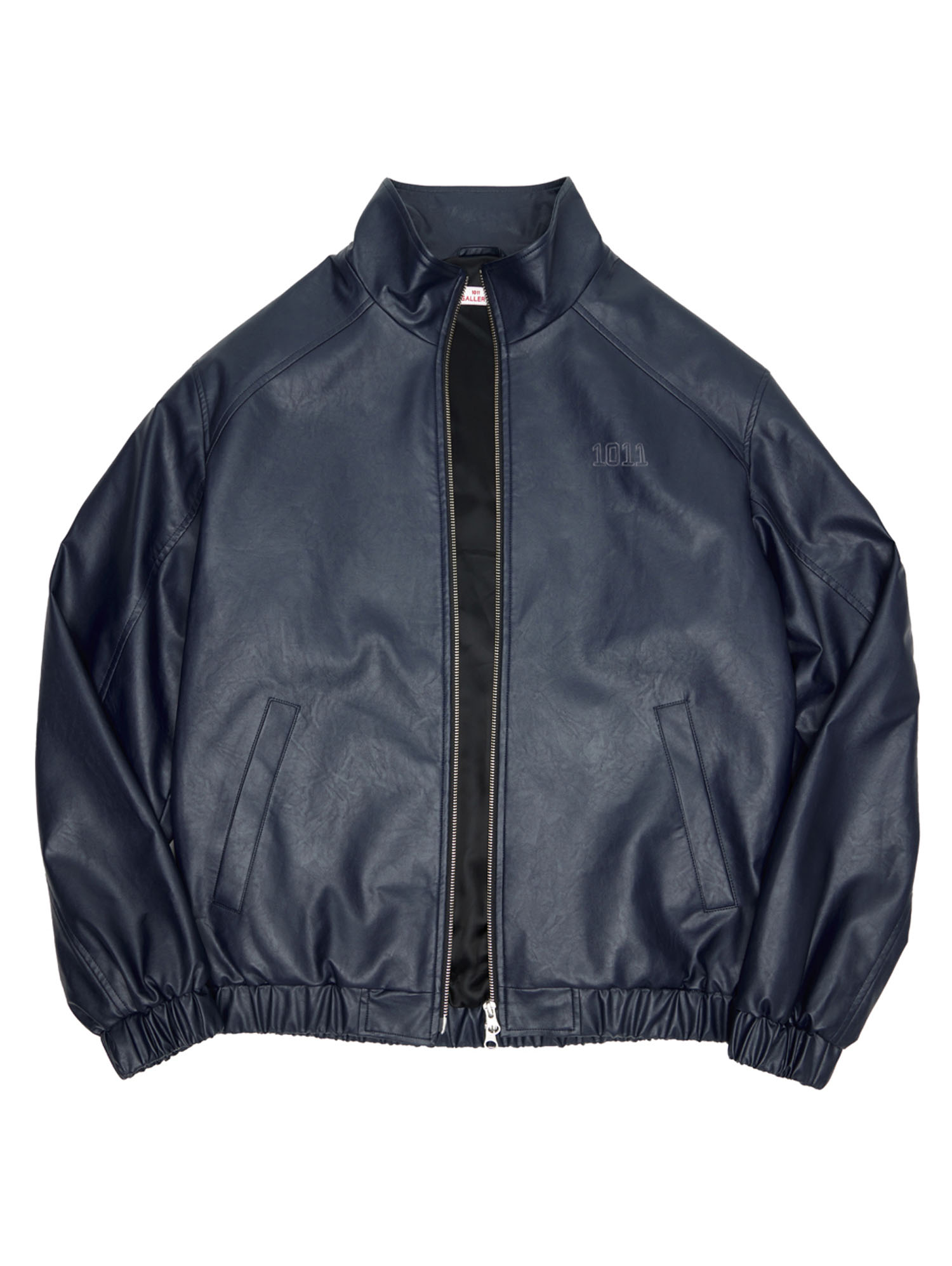 Embroidery Leather Jacket - Navy
