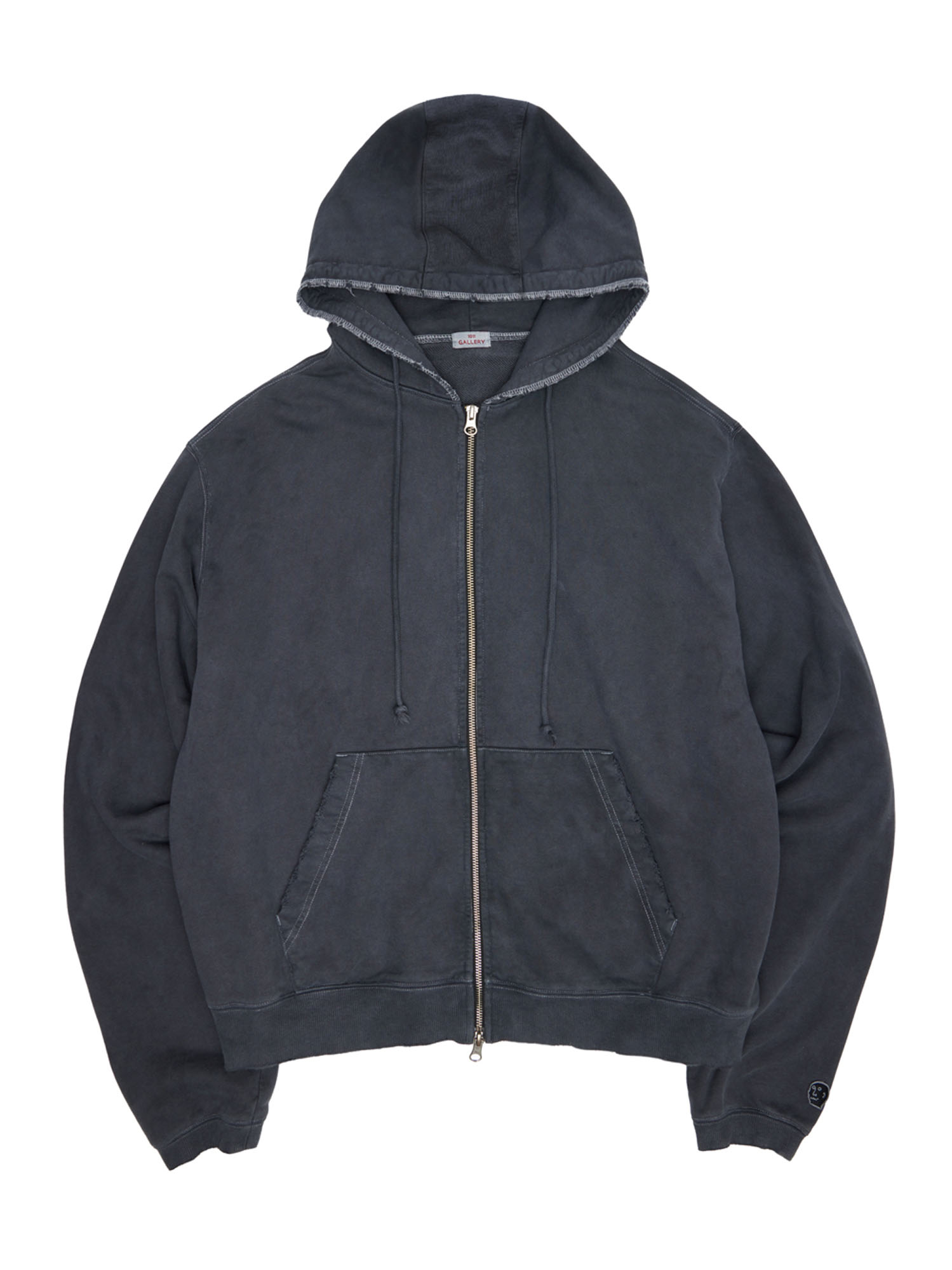 Gallery Dying Embroidered Zip Up - Charcoal Grey